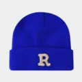Bonnet en tricot bleu avec lettre R brodée, bonnet chaud d'hiver pour hommes et femmes. - Bleu Saphir