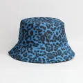 Blue black leopard print bucket hat detail, outdoor sun protection fashion cap close-up. - One Size / Bucket Hat / Black Blue