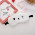 Cute cartoon bear sleep mask fluffy plush blindfold for sleeping breathable shading soft eye cover - White and Pink Bear Eye Mask (Without Ice Bag)