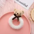 Cute plush bear hair scrunchie white fluffy hair ring sweet cute hair rope for women girls - Brown Bowknot Bear + White Hair Tie