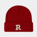 Gorro de punto rojo invierno cálido gorro con letra R bordada estilo informal para exterior - Burdeos