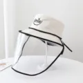 White bucket hat with clear face shield anti-spitting anti-fog protective fisherman cap - One Size (Head Circumference 54-58cm) / Double-Sided Beige and Black with Mask