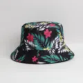 Chapeau bob noir à imprimé de feuilles tropicales, chapeau de soleil élégant pour l'été. - Taille unique / Style Rétro 3