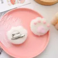 Cute plush cat paw hair clip detail view, white and pink fuzzy hairpin and brooch. - Brooch Hairpin Combo / White