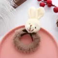 Chouchou lapin en peluche moelleuse avec fausse fourrure marron et joli nœud ruban. - Lapin Nœud Papillon Blanc + Élastique Café Foncé