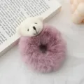 Plush teddy bear hair scrunchie for women, cute fluffy ponytail holder hair accessories. - Purple Hair Tie + White Bear