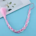 Close-up detail of children colorful synthetic hair braid with pink white color block design. - Pink And White