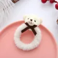 Joli chouchou en peluche ours blanc duveteux élastique et accessoires de cheveux - Ours Nœud Blanc + Élastique Blanc