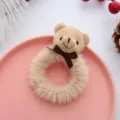 Mignon chouchou en peluche ours fourrure de lapin duveteuse élastique cheveux accessoires - Ours Nœud Papillon Brun + Élastique Café Clair