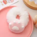 Cute plush cat paw hair scrunchie soft fuzzy animal claw hair tie sweet hair accessories - Large White Hair Tie / Pink