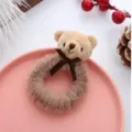 Chouchou en peluche motif ours mignon avec noeud marron, attache cheveux élastique douce. - Ours Nœud Papillon Brun + Élastique Café Foncé