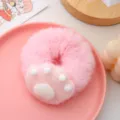 Pink plush cat paw hair scrunchie, cute fuzzy animal claw hair tie for women and girls. - Pink Large Scrunchies Set / Pink