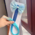 Children's blue mesh bow wig ponytail braid hair extension hair accessory for little girls. - Bowknot Style / Blue Bow Gradient Blue