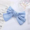 Molletta per capelli con fiocco in raso perlescente francese azzurro elegante accessorio - Blu Chiaro