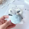 Mignonne pince à cheveux oreilles de lapin en peluche nœud papillon broche pour filles - Cravate à cheveux / Bleu