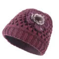 Gorro de punto rojo vino para mujer de invierno calido forro polar flor de ganchillo gorro - Talla única / Púrpura
