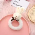 Cute plush bunny hair ring with brown bow, soft furry elastic hair rope for sweet girls. - White Bowknot Bunny + White Hair Tie