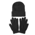 Close-up detailshot van zwarte gebreide muts en touchscreen handschoenen, warme winterkleding. - Eén maat / Donker Gemêleerd Grijs