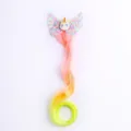 Detail shot of the colorful unicorn wing hair clip with gradient wig tail for kids, cute. - Pink Gradient Yellow
