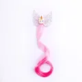 Cute unicorn hair clip with pink curly wig extension, perfect for kids party and daily dress. - Light Pink Gradient Rose Red