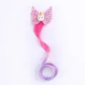 Children cartoon unicorn wing hairpin with colorful gradient hair extension detail view. - Rose Red Gradient Light Purple