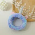 Plush unicorn headband with glitter horn and soft coral fleece, cute face washing hair band. - Blue Unicorn
