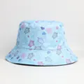 Light blue bucket hat featuring cute sea turtle, starfish and coral print for outdoor sun protection. - One Size (56-58cm) / Light Blue Ocean