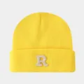 Gorro de punto amarillo brillante con letra R bordada para ropa informal de invierno - Amarillo Colza