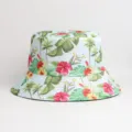 Tropical print bucket hat detail, summer sun protection, casual floral fabric pattern view. - One Size (56-58cm) / Light Blue Botanical