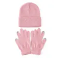 Roze gebreide muts en touchscreen handschoenen set, warme effen wintermuts en handschoenen. - Eén maat / Lichtroze