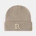 Bonnet en tricot kaki chaud d'hiver en laine avec lettre R brodée bonnet pull élégant et décontracté - Beige