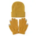 Geel gebreide muts en touchscreen handschoenen set, warme wintermuts voor volwassenen. - Eén maat / Gembergeel