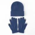 Blauwe gebreide muts en touchscreen handschoenen set, warme winter unisex dagelijkse kleding. - Eén maat / Cyaanblauw