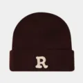 Bonnet d'hiver chaud en tricot avec broderie R, bonnet confortable et chaud pour l'hiver. - Café