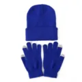 Blauwe gebreide muts en touchscreen handschoenen set voor volwassenen warme winter. - Eén maat / Saffierblauw