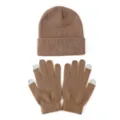 Bruine gebreide wintermuts en touchscreen handschoenen set voor volwassenen warme kleding - Eén maat / Khaki