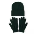 Donkergroene gebreide muts en touchscreen handschoenen set voor warme winterdagen. - Eén maat / Donkergroen