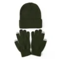 Unisex gebreide muts en touchscreen handschoenen set, warme olijfgroene wintermuts handschoen. - Eén maat / Legergroen