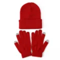 Rode gebreide muts en touchscreen handschoenen set, warme effen wintermuts en handschoenen. - Eén maat / Rood
