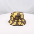 Sombrero de pescador marrón con estampado de limón, gorro de sol informal para hombre y mujer - Café