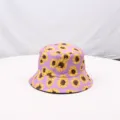 Purple sunflower bucket hat for women trendy floral print summer sun protection double sided cap - M (56-58cm) / Bright Pink