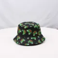 Black bucket hat featuring a cute green cartoon frog print pattern, stylish sun protection. - One Size (55-58cm) / Style 2