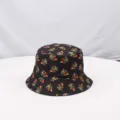 Black bucket hat with allover cartoon print, wide brim sun protection hat for daily wear. - One Size (55-58cm) / Style 3