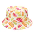 Colorful citrus fruit print bucket hat for women and men, stylish summer beach sun hat. - M (56-58cm) / Orange White