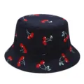Sombrero de pescador con estampado de cerezas, gorro de sol informal para verano. - M (56-58cm) / Negro Cereza