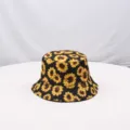 Sombrero de pescador negro con estampado de girasol, sombrero de sol casual de verano. - M (56-58cm) / Negro