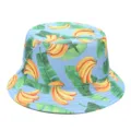 Fashionable tropical banana print bucket hat for summer outdoor sun protection use. - M (56-58cm) / Banana Blue