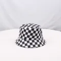 Sombrero de pescador a cuadros en blanco y negro, gorro de sol casual para exterior detalle. - Negro