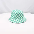 Cappello pescatore quadri vert bianchi per protezione solare esterna abbigliamento dettaglio. - Verde