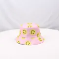 Sombrero de cubo con estampado de caras sonrientes rosas mujer hombre verano casual protección solar - Talla única / Rosa